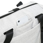 alana duffel heather gray back cell phone pocket detail view everyday work travel