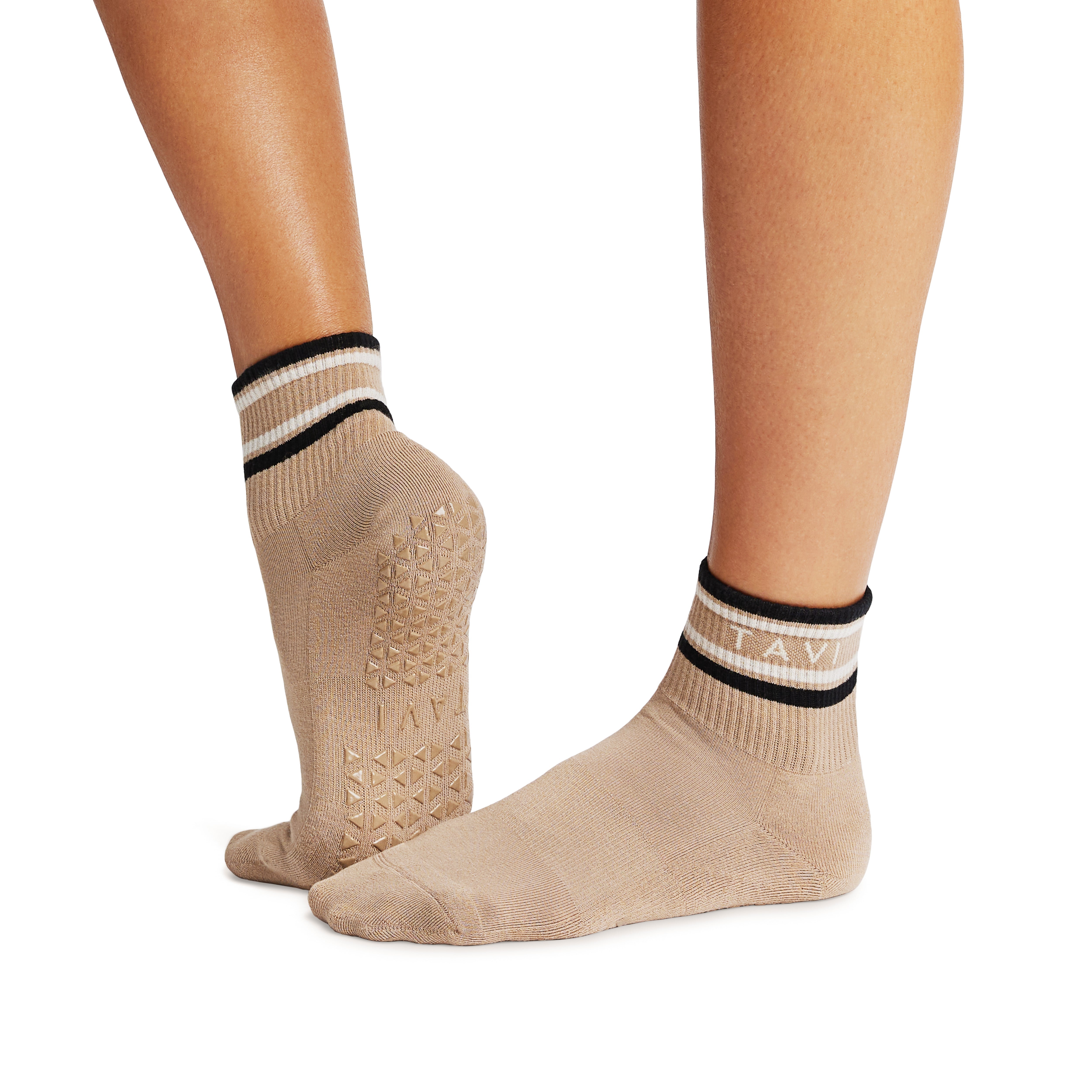 Aria Grip Socks - Camel Stripe | Non-Slip Yoga & Barre Socks for
