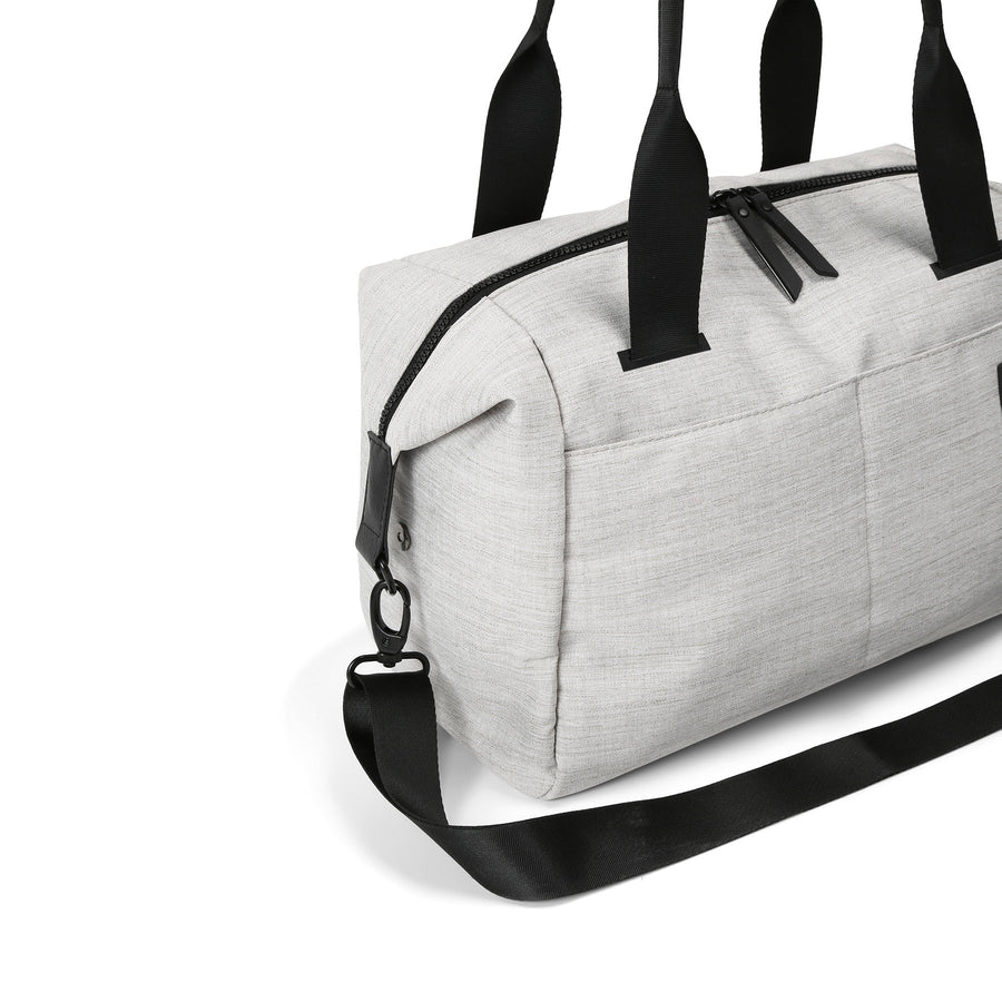alana duffel heather gray side detail view everyday work travel