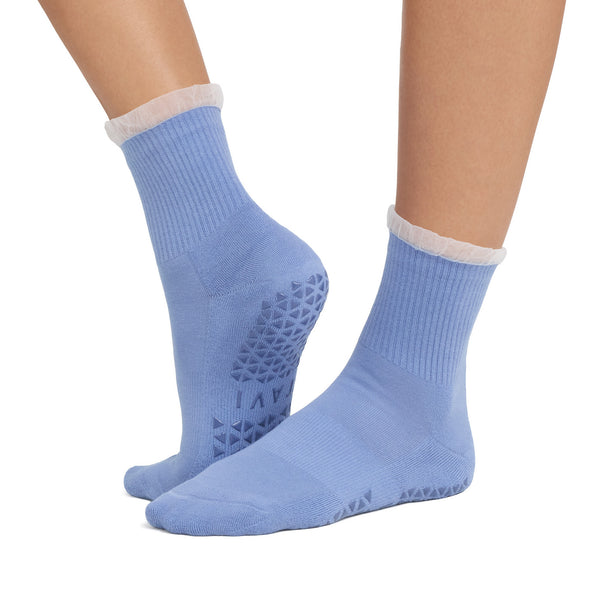 Aria Tulle Ruffle Grip Socks – Soft Blue – Tavi Active