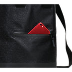 flex cinch backpack black foil front pocket detail view everyday gym school