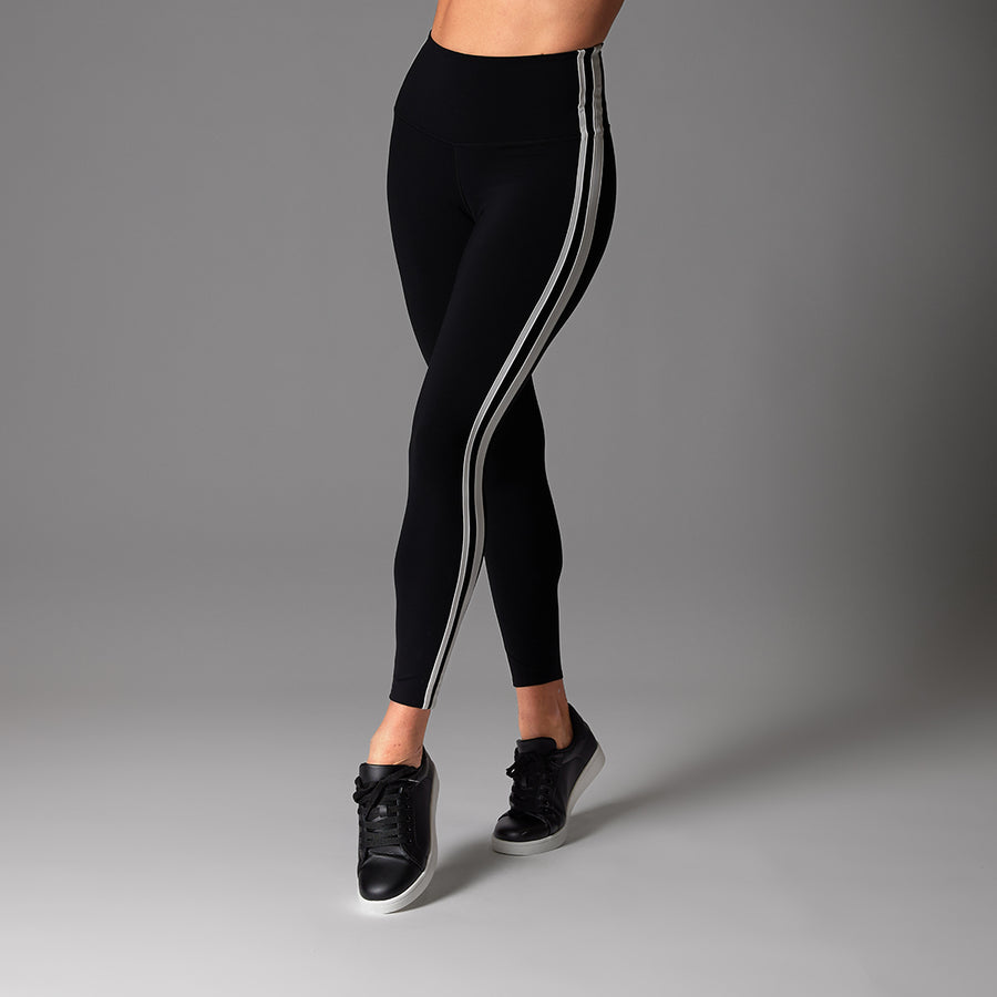 Carina Glow in the Dark Reflective Striped Black High Waisted Leggings   High waisted black leggings, Womens printed leggings, Black leggings style