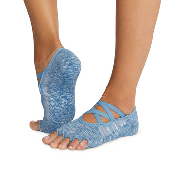 Toesox Half Toe Ankle Pilates Yoga Barre Five Toe Grip Socks Heather