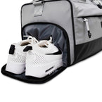 boost duffel stone gray shoe pocket view athletic gym bag