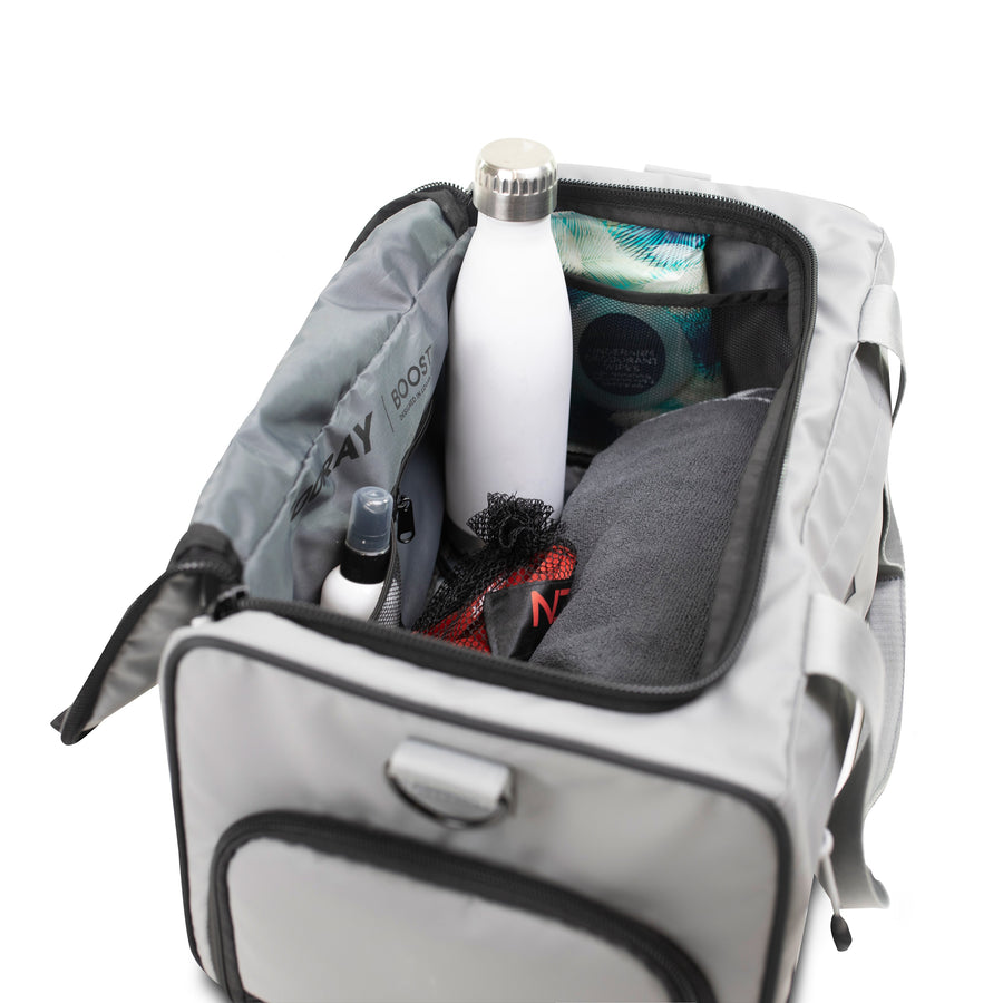 boost duffel stone gray interior detail view athletic gym bag