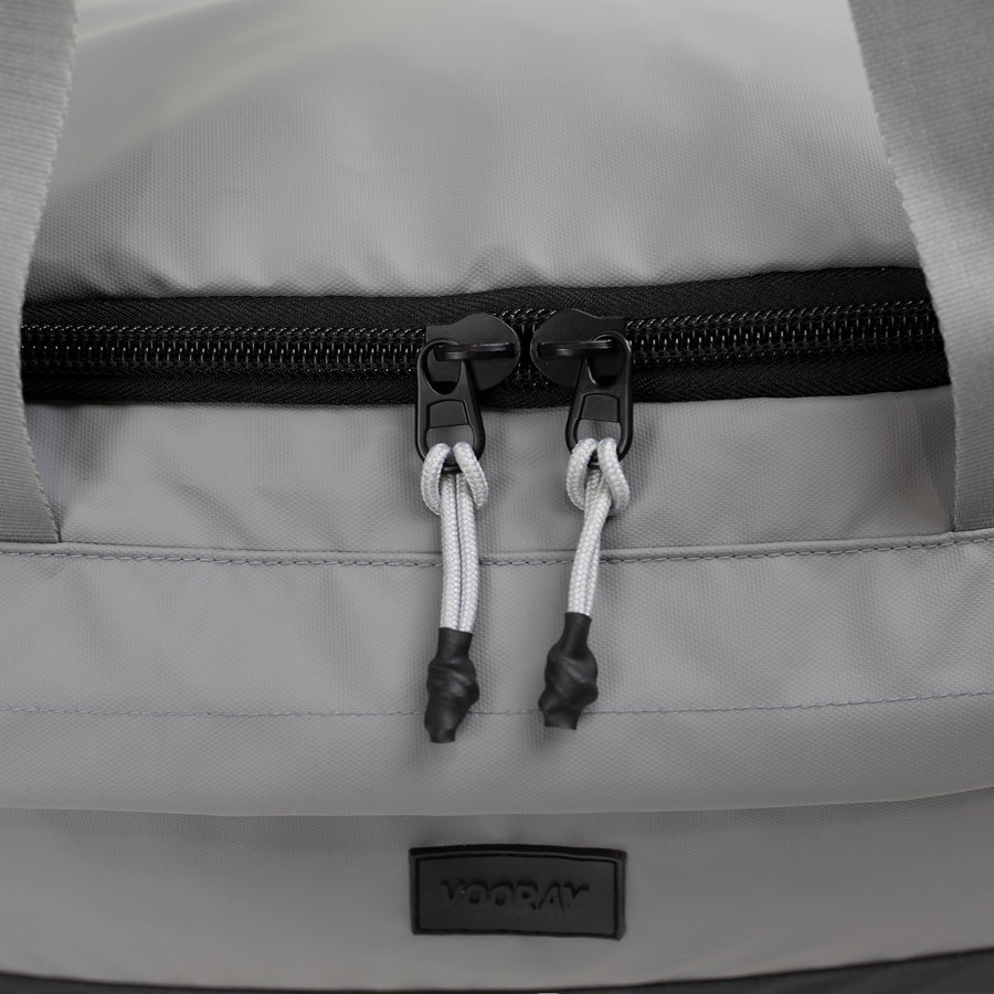 boost duffel stone gray front detail view athletic gym bag
