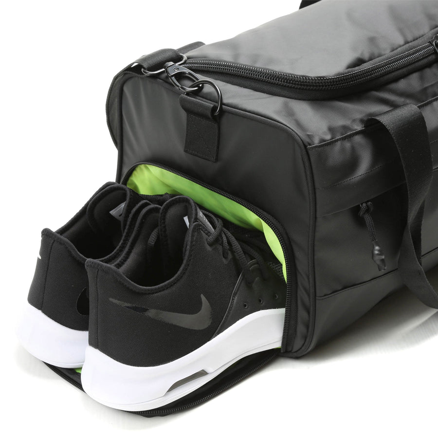 boost duffel matte black shoe compartment detail view athletic gym bag