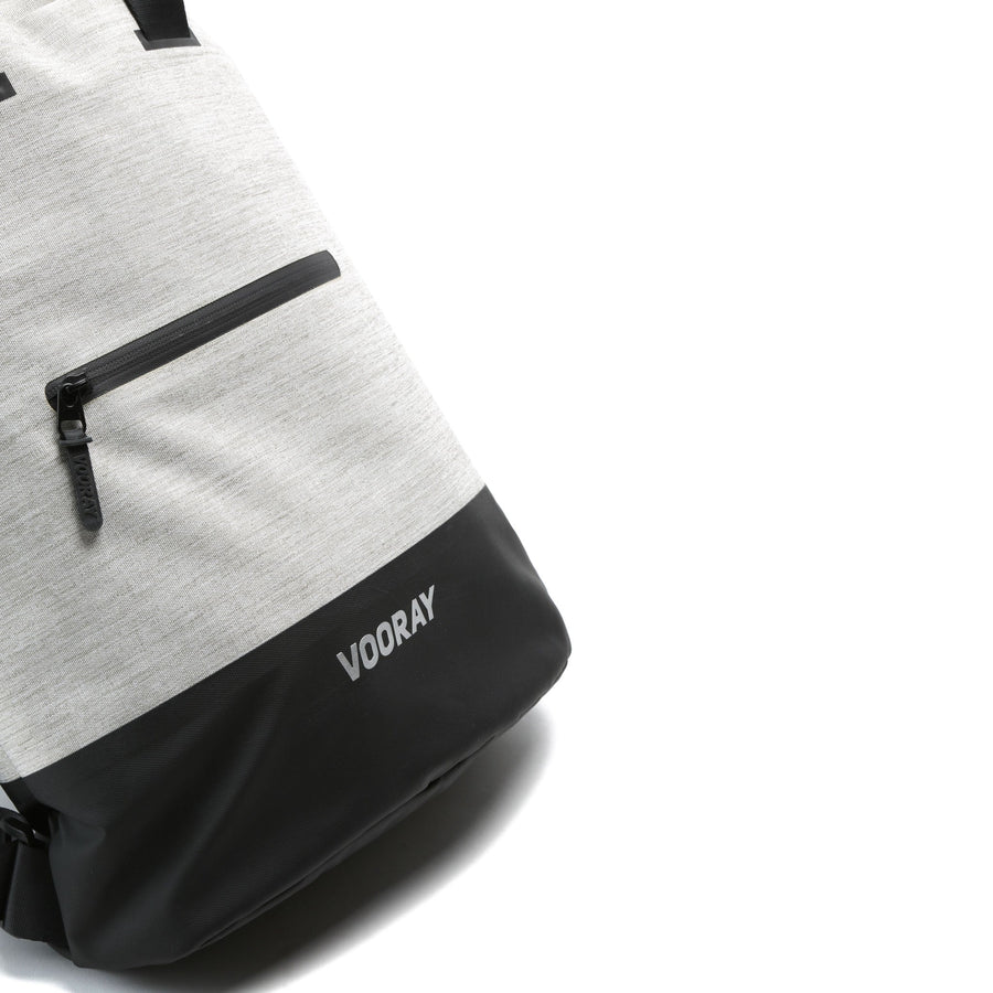 flex cinch backpack heather gray front logo detail view everyday gym school