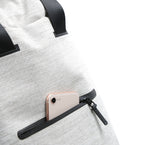 flex cinch backpack heather gray front pocket detail view everyday gym school