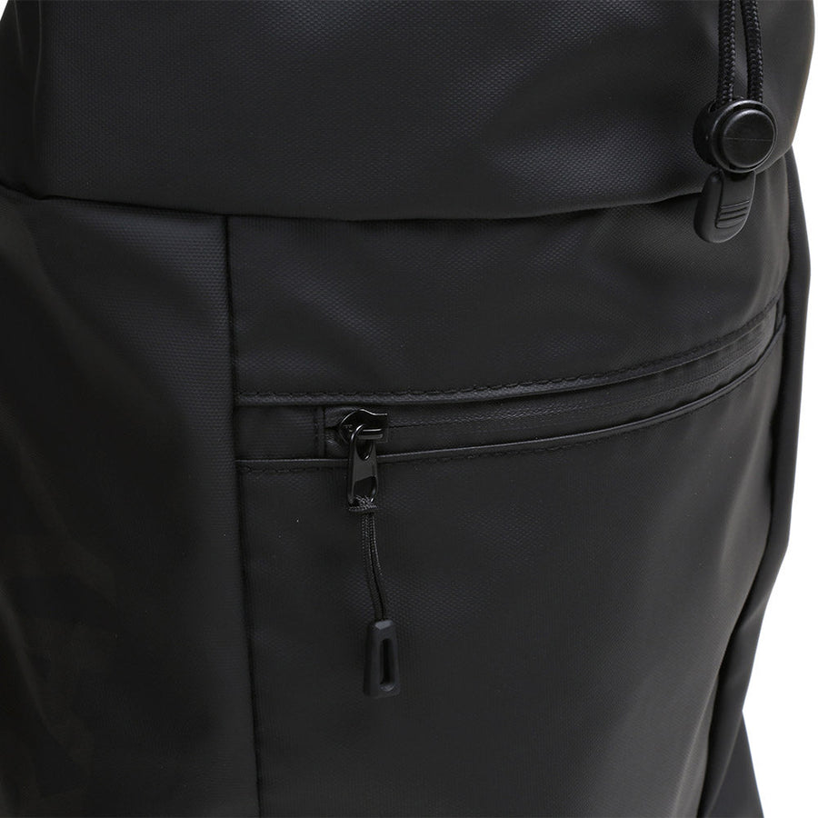 stride cinch backpack matte black zipper detail view gym school everyday