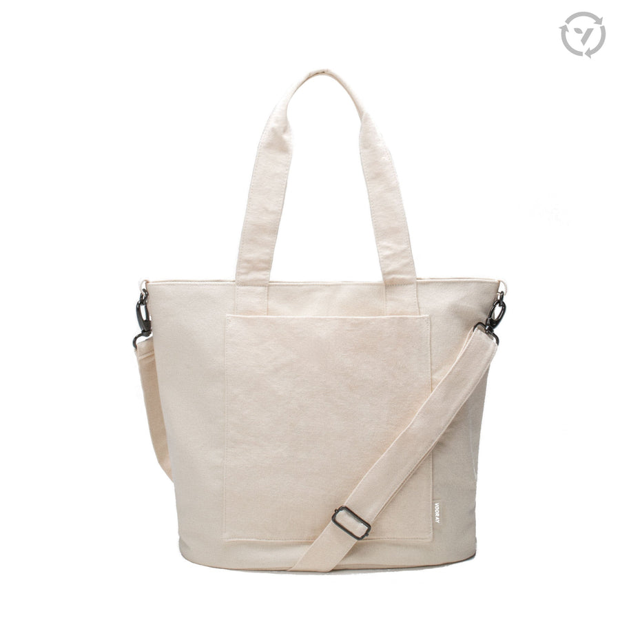 zoey tote natural cotton front strap view eco everyday cotton